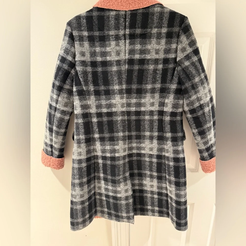 Sam Edelman Small Plaid Wool-Blend Coat with Pink Accents EUC - Picture 5 of 8